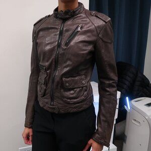 Authentic Prada Dark Brown Leather Jacket In Size Medium Women